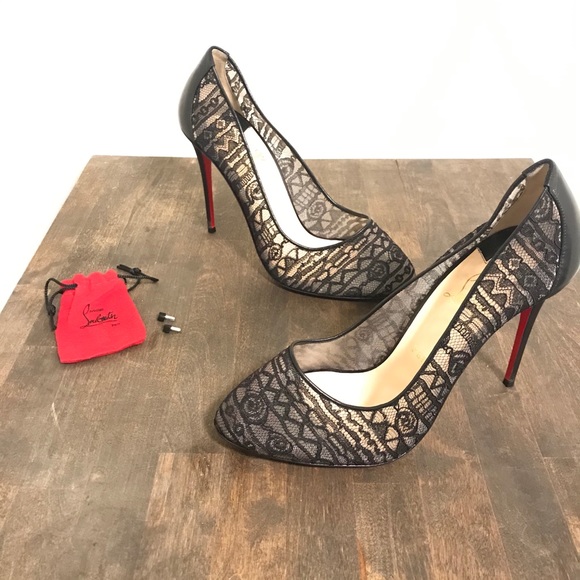 black lace louboutin heels